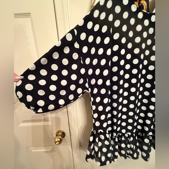 Zara Basic Oversized 3/4 Sleeve Peplum Ruffle Hem Polka Dot blouse size XL - Picture 3 of 6